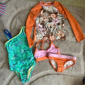 Lands' End Green and Orange Starfish Kids Swim Set 4t